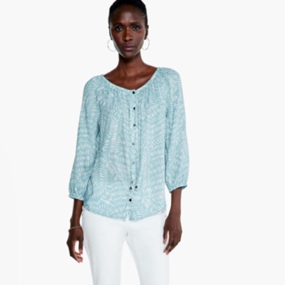 NWT NIC + Zoee Women's Blue Patterned In Stitches Buttondown Top (Medium) - Picture 1 of 10